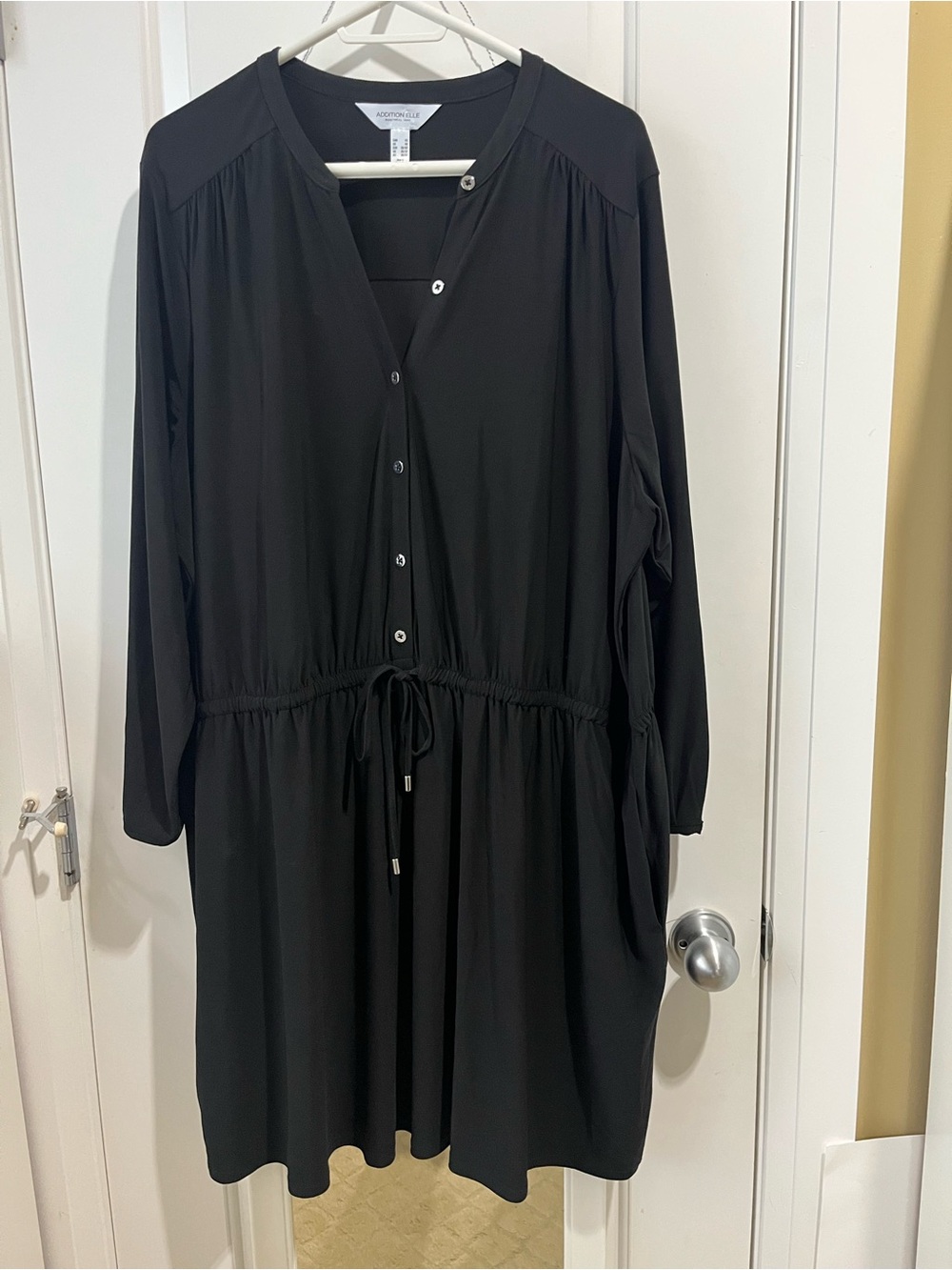 Addition Elle Black Long Sleeve Drawstring Shirt Dress